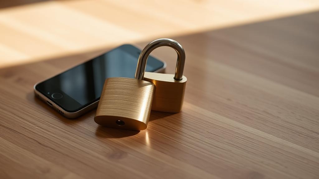 Padlock and phone on desk